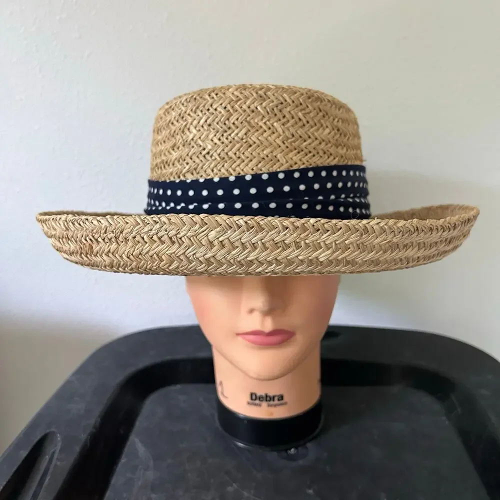 Firethorn Summer Rules Wide Brim Straw Sun Hat with Polka Dot Bow resortwear